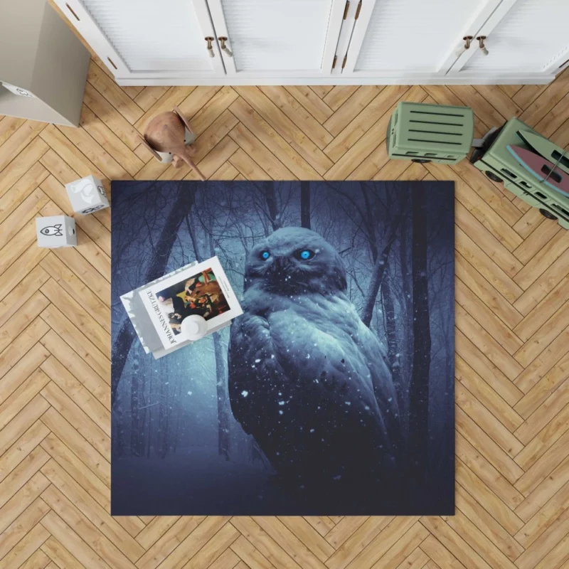 Owl Amidst Snowfall Nocturnal Enigma Rug