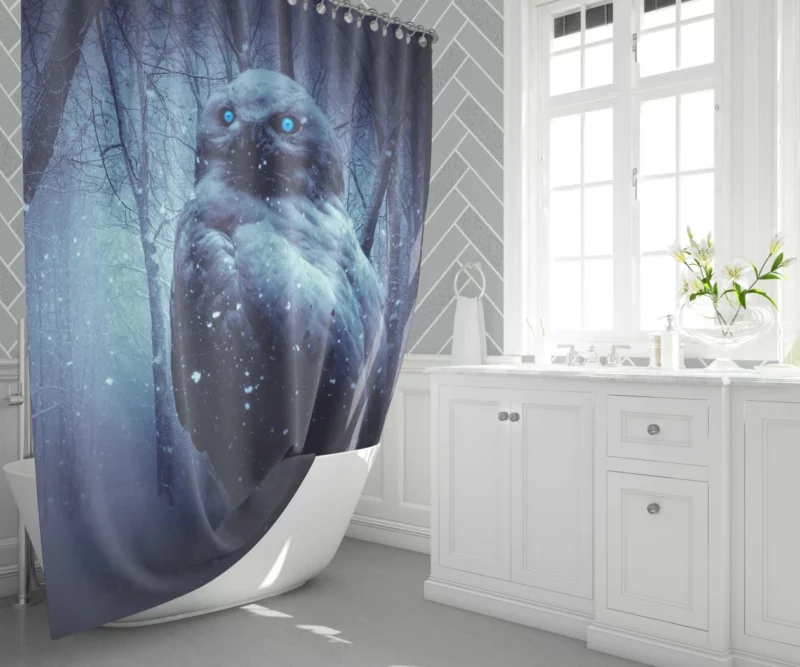 Owl Amidst Snowfall Nocturnal Enigma Shower Curtain 1