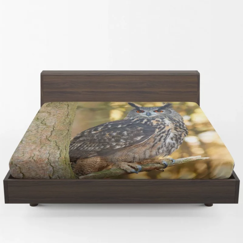 Owl Mysterious Stance Nocturnal Majesty Fitted Sheet