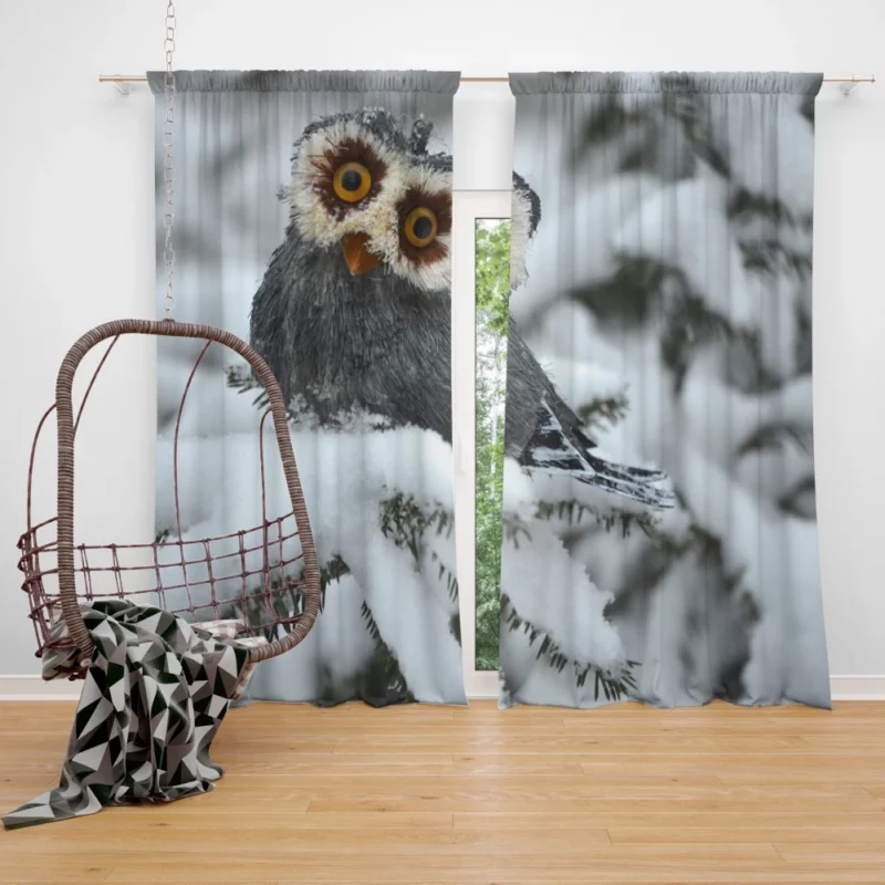 Owl Winter Solitude Snowy Watch Curtain