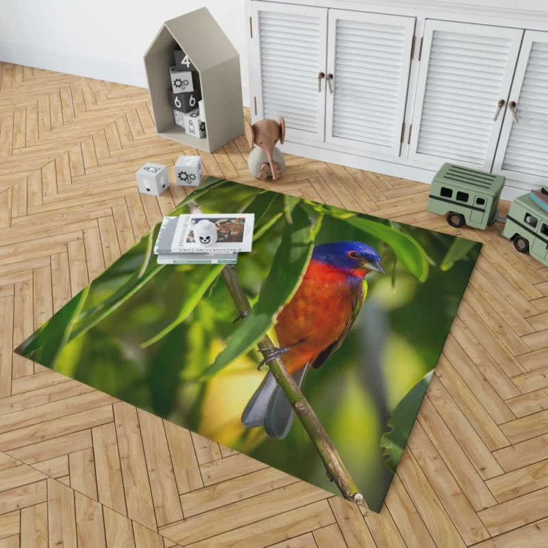 Painted Bunting Vibrant Plumage Artful Display Rug 1