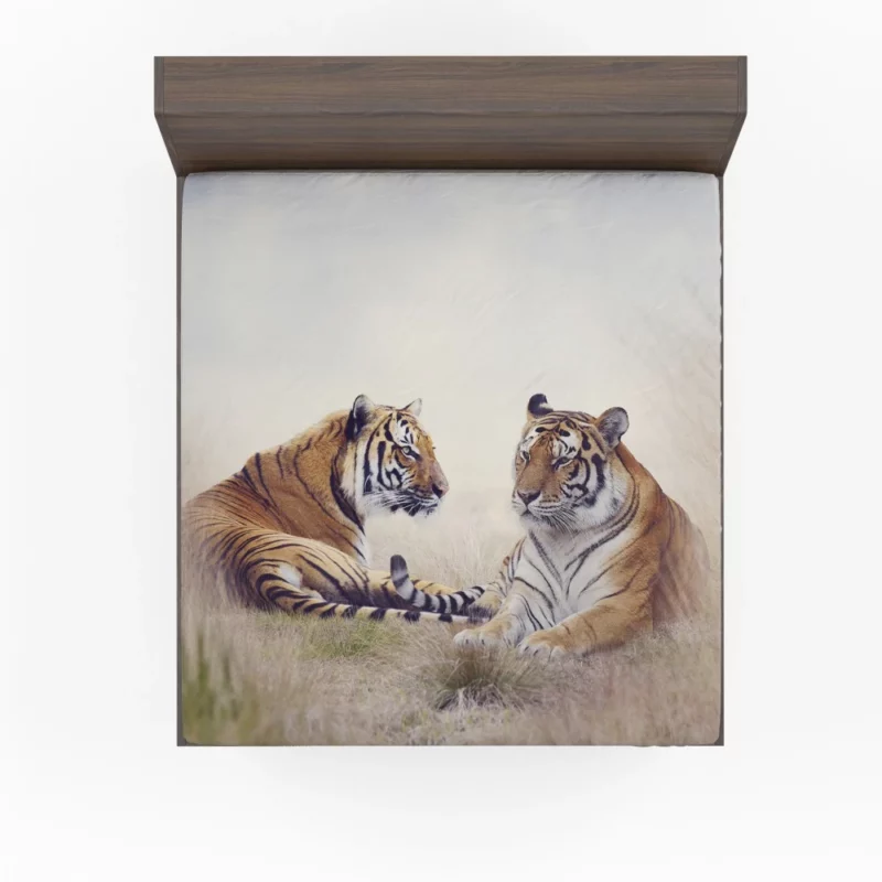 Pair of Tigers Graceful Duet in Grass Fitted Sheet 1