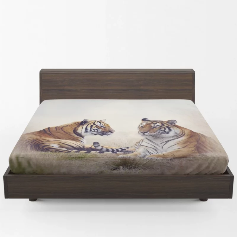 Pair of Tigers Graceful Duet in Grass Fitted Sheet