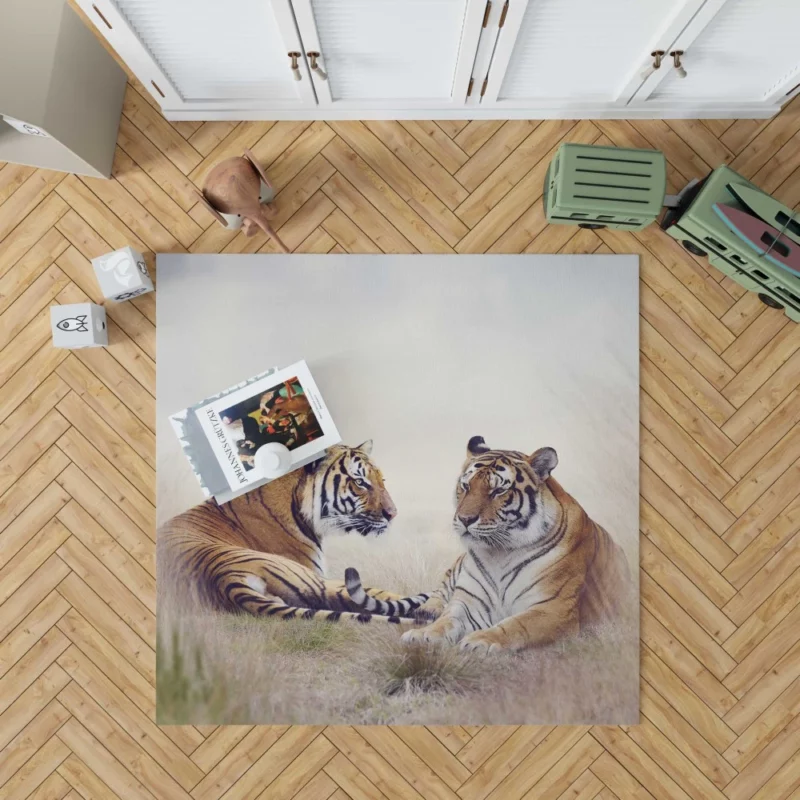 Pair of Tigers Graceful Duet in Grass Rug