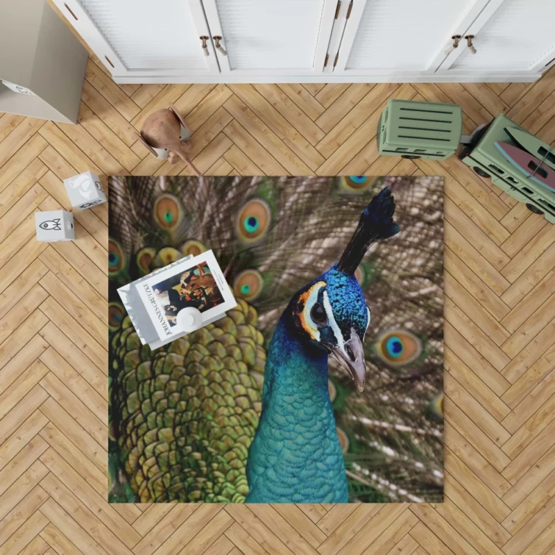 Peacock Colorful Display Nature Art Rug