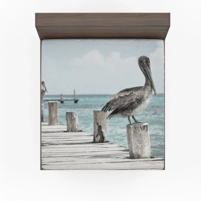 Pelicans on Pier Coastal Gathering Fitted Sheet 1