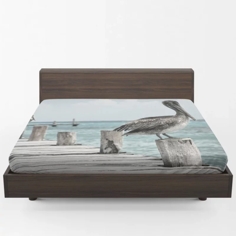 Pelicans on Pier Coastal Gathering Fitted Sheet