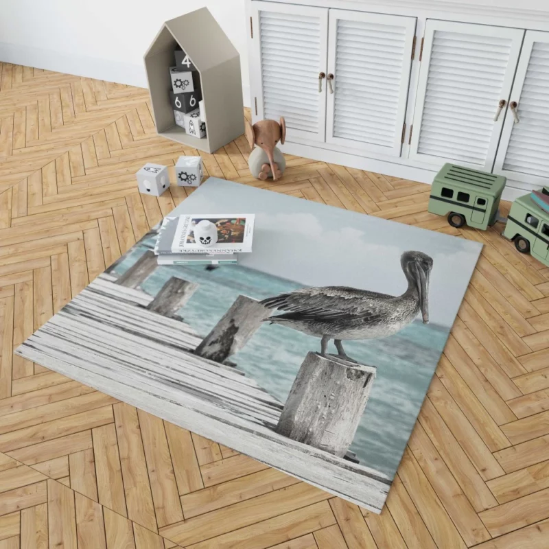 Pelicans on Pier Coastal Gathering Rug 1