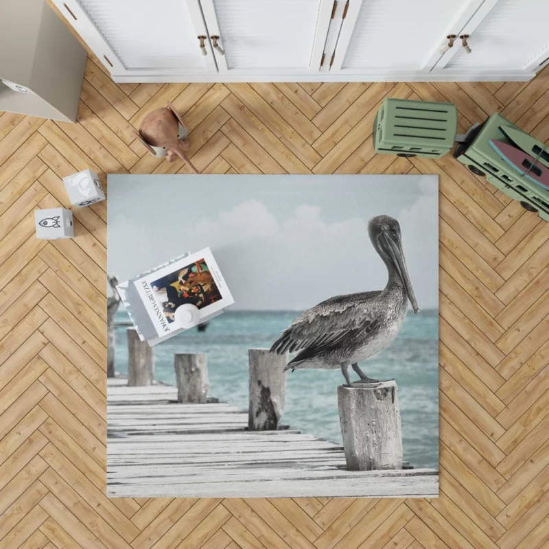 Pelicans on Pier Coastal Gathering Rug