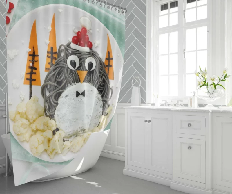 Penguin Meal Arctic Delicacy Shower Curtain 1