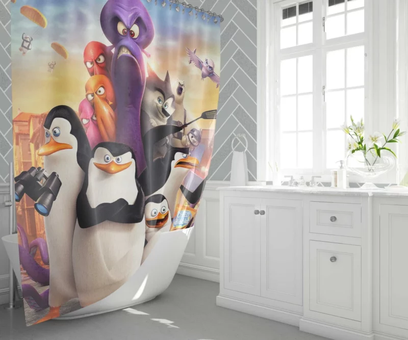 Penguins of Madagascar Animated Delight Shower Curtain 1