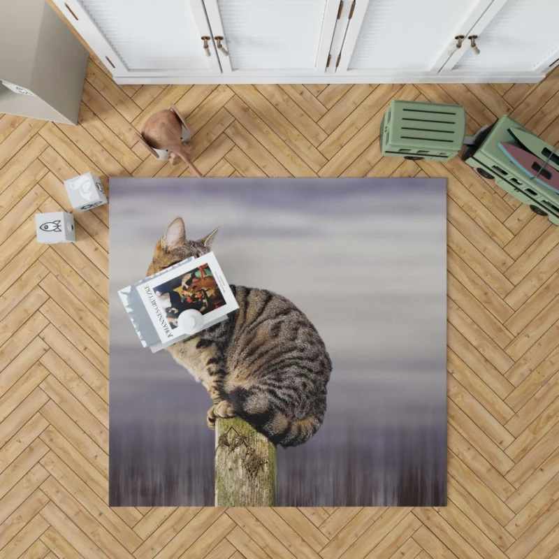 Perched Cat Watchful Stance Rug