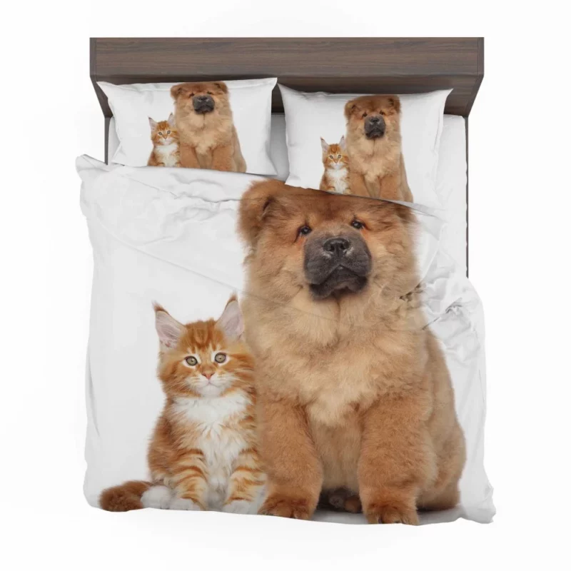 Playful Cat & Chow Chow Furry Bonding Bedding Set 1