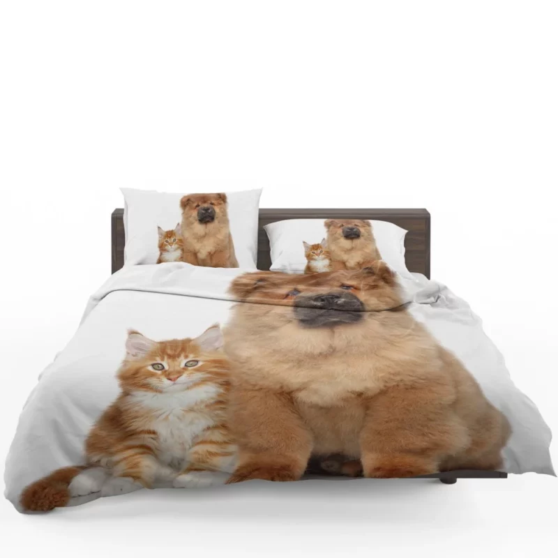 Playful Cat & Chow Chow Furry Bonding Bedding Set