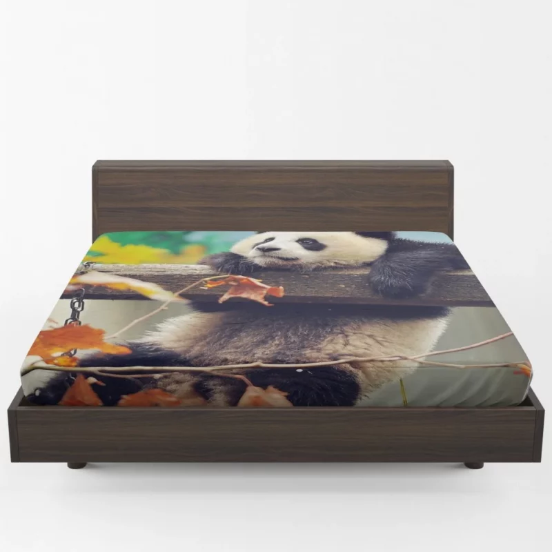 Playful Panda Cub Fall Adventure Fitted Sheet