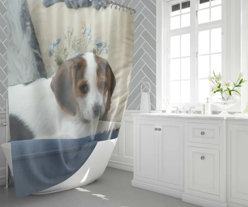 Playful Puppy Canine Joy Unveiled Shower Curtain 1