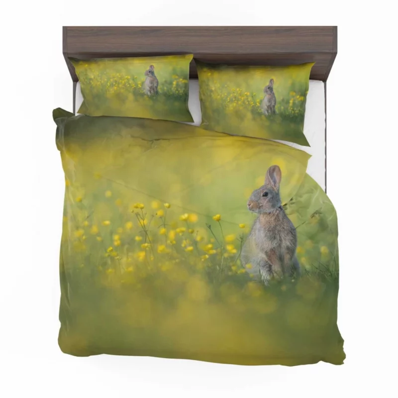 Playful Rabbit Amidst Yellow Beauty Bedding Set 1