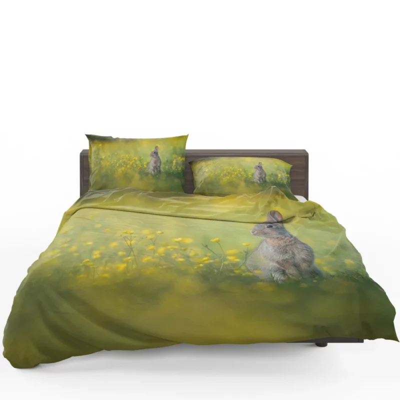 Playful Rabbit Amidst Yellow Beauty Bedding Set