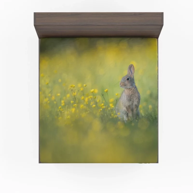 Playful Rabbit Amidst Yellow Beauty Fitted Sheet 1