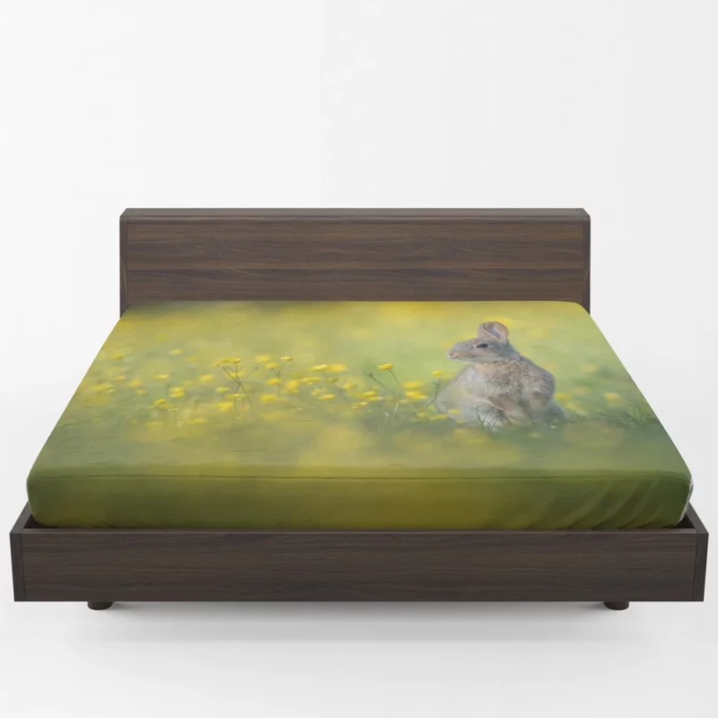 Playful Rabbit Amidst Yellow Beauty Fitted Sheet