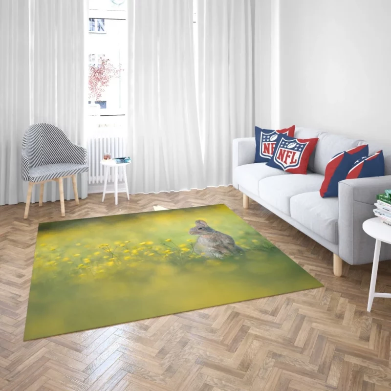 Playful Rabbit Amidst Yellow Beauty Rug 2