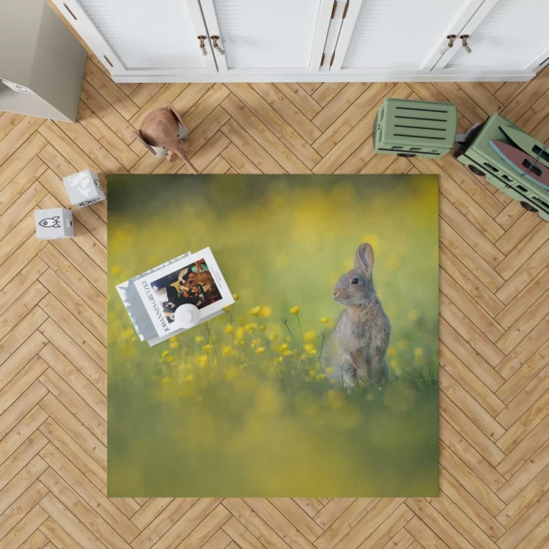 Playful Rabbit Amidst Yellow Beauty Rug