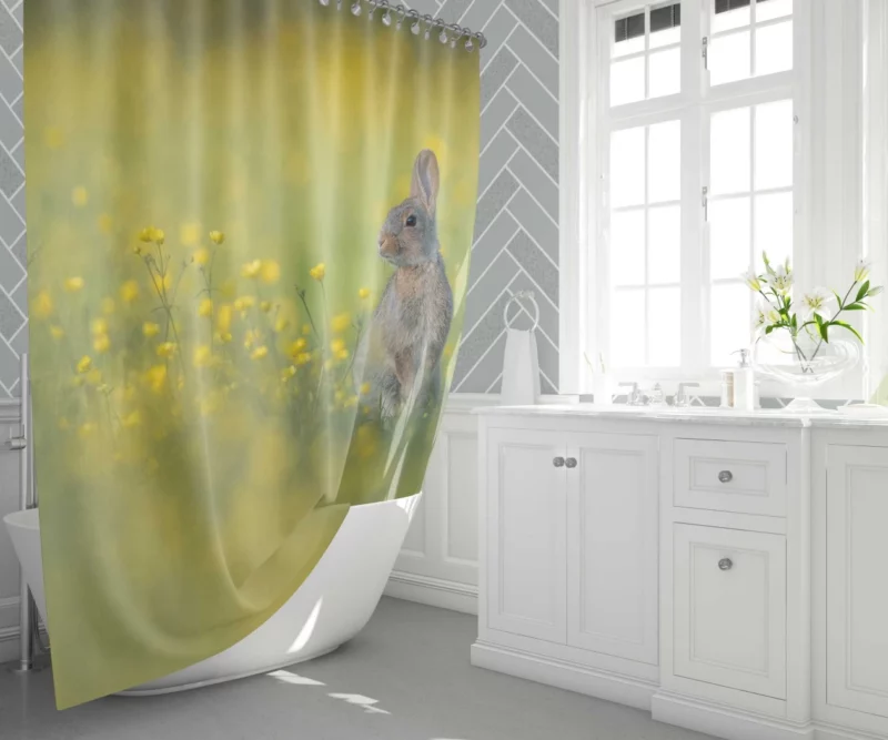 Playful Rabbit Amidst Yellow Beauty Shower Curtain 1