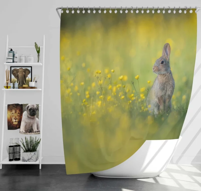 Playful Rabbit Amidst Yellow Beauty Shower Curtain