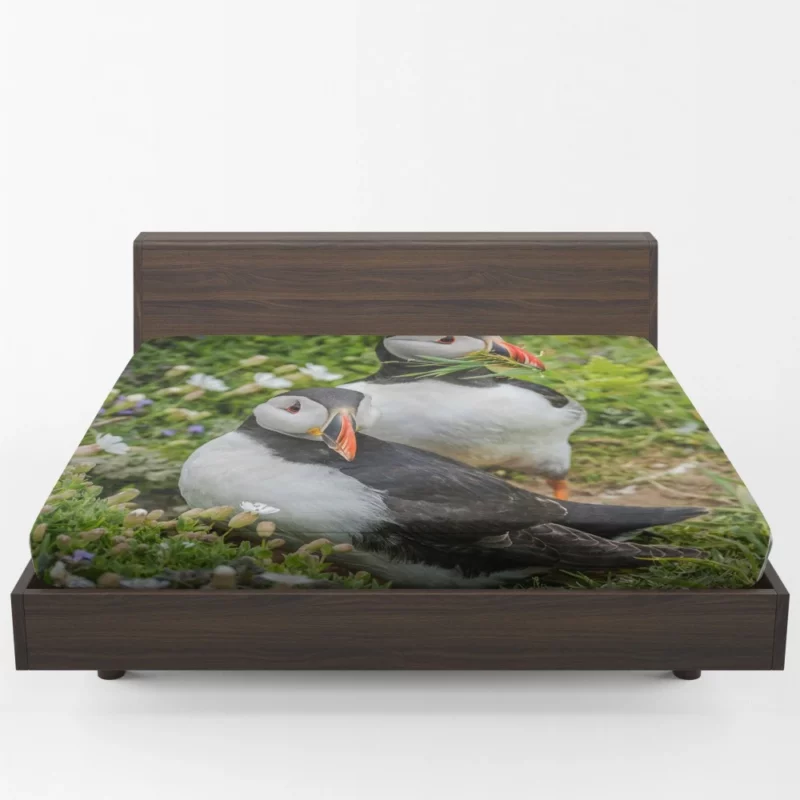 Puffin Whimsical Stance Coastal Watcher Fitted Sheet