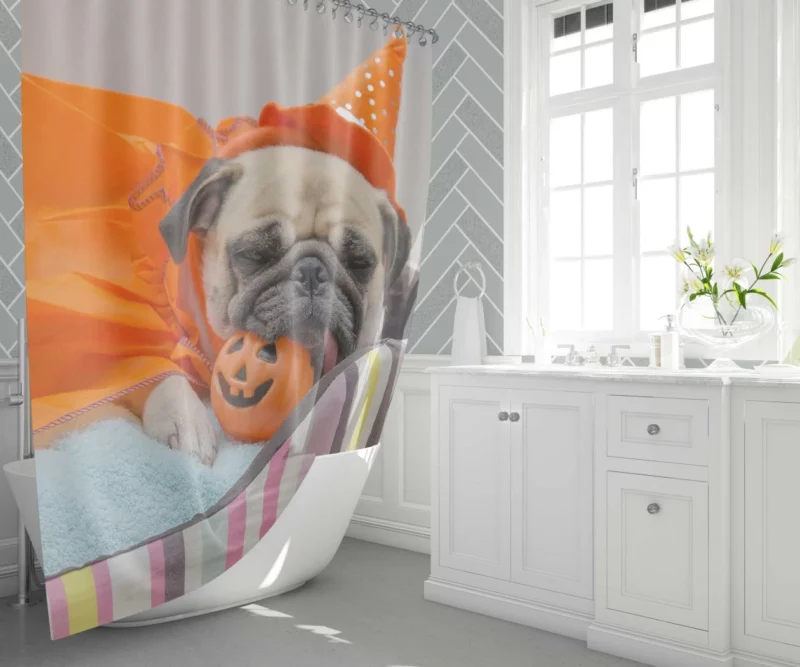 Pug Halloween Fun Furry Festivities Shower Curtain 1