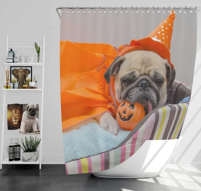 Pug Halloween Fun Furry Festivities Shower Curtain