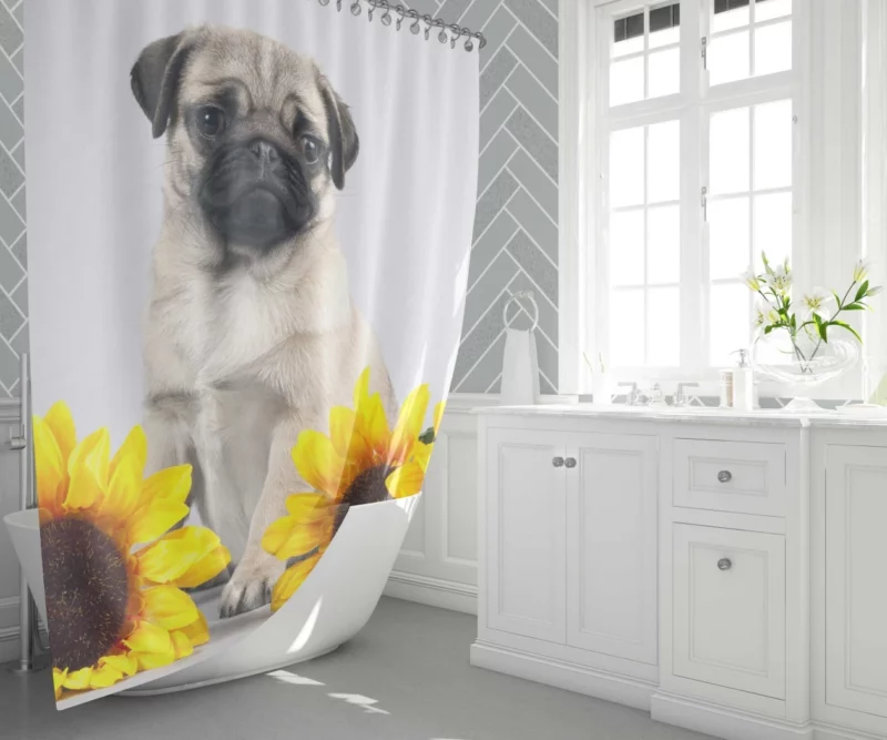 Pug Playful Charm Snowy Playtime Shower Curtain 1