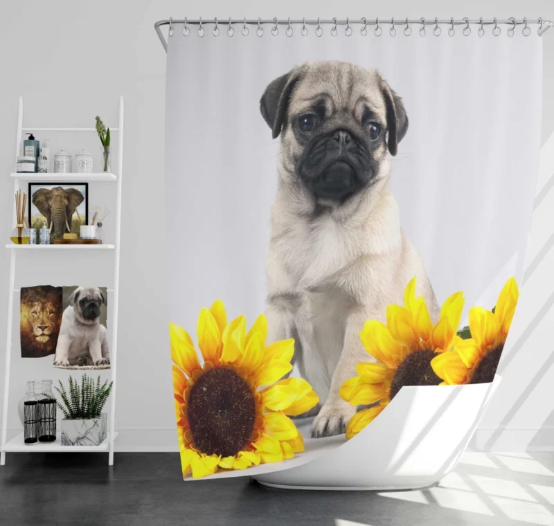 Pug Playful Charm Snowy Playtime Shower Curtain