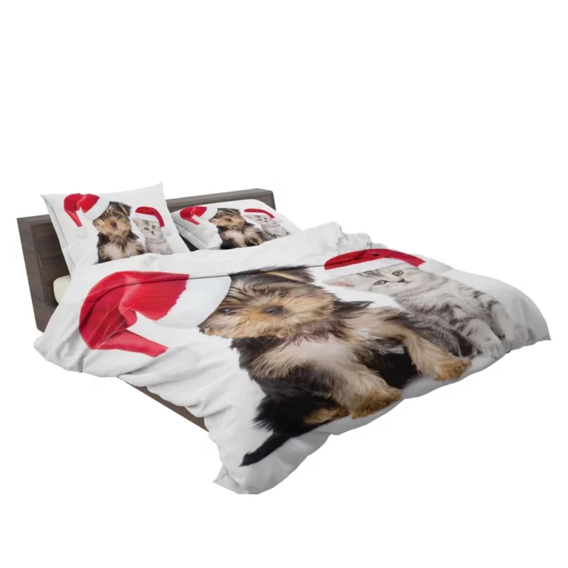 Puppy & Kitten with Santa Hats Festive Delight Bedding Set 2