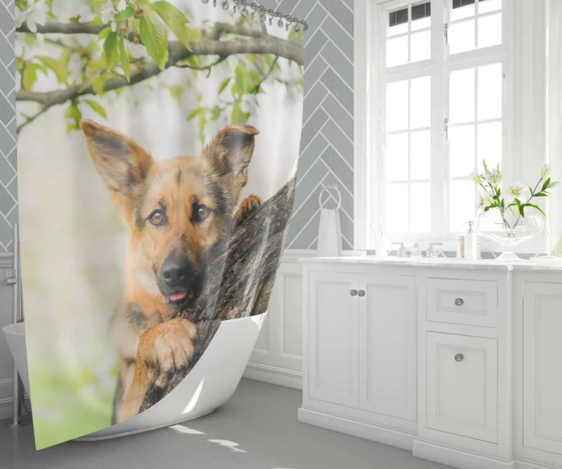 Puppy Tree Adventure Playful Escapade Shower Curtain 1