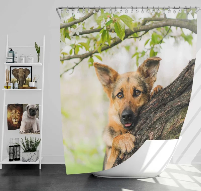 Puppy Tree Adventure Playful Escapade Shower Curtain