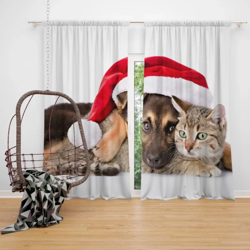 Puppy and Cat Christmas Play Curtain