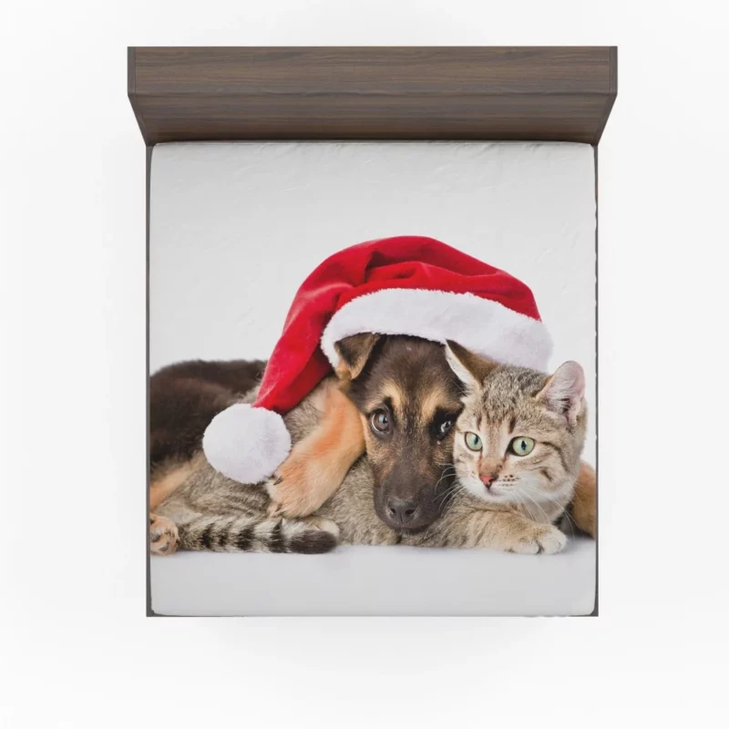 Puppy and Cat Christmas Play Fitted Sheet 1