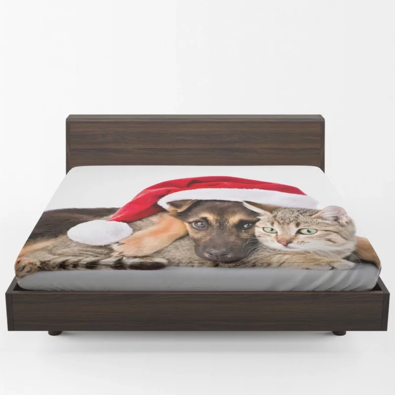 Puppy and Cat Christmas Play Fitted Sheet