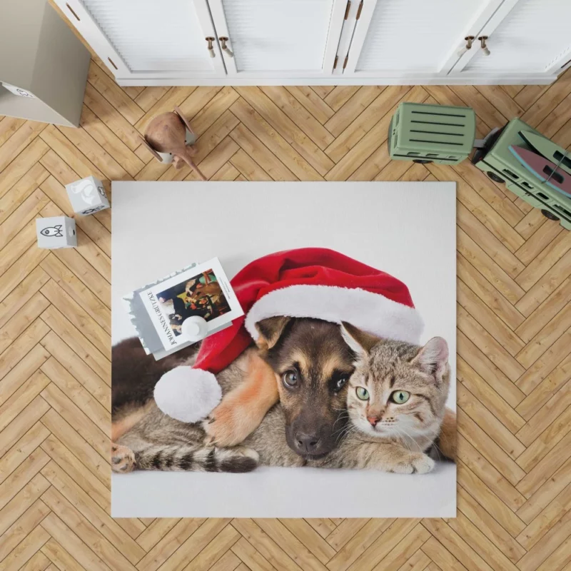 Puppy and Cat Christmas Play Rug