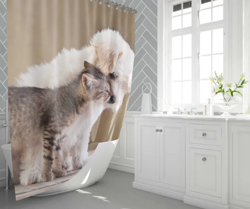 Puppy and Kitten Love Adorable Bond Shower Curtain 1