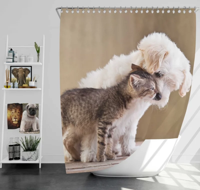 Puppy and Kitten Love Adorable Bond Shower Curtain