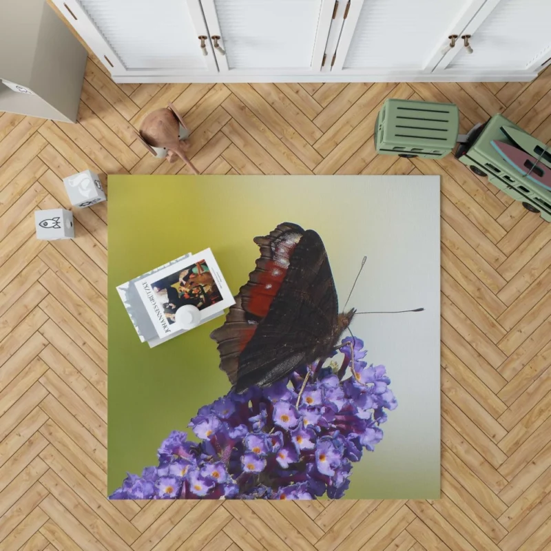 Purple Butterfly on Flower Delicate Beauty Rug