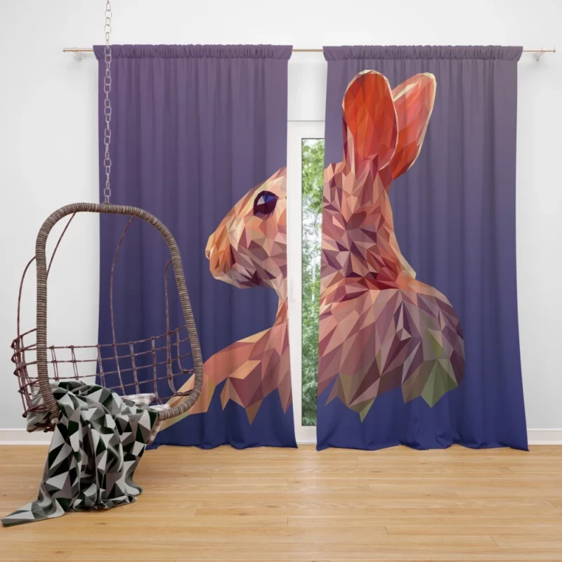 Rabbit Low Poly Facets Whimsical Art Curtain