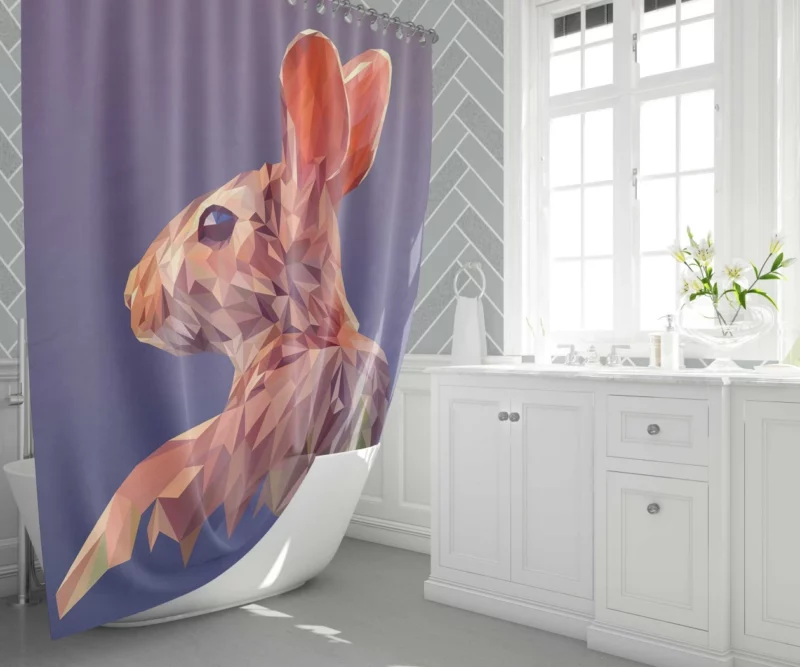 Rabbit Low Poly Facets Whimsical Art Shower Curtain 1