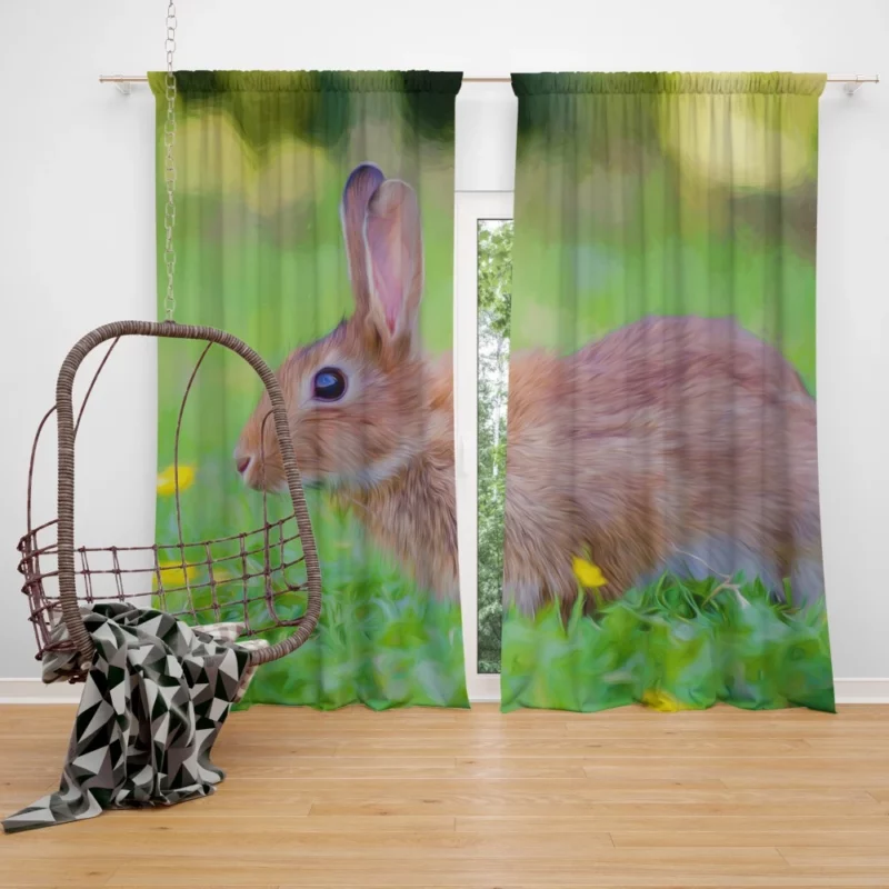 Rabbit in Artistic Oil Paint Filter Whimsical Charm Curtain