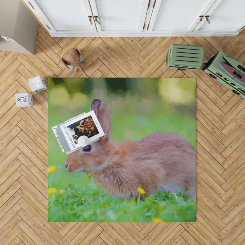 Rabbit in Artistic Oil Paint Filter Whimsical Charm Rug