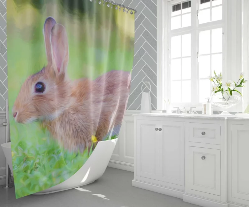 Rabbit in Artistic Oil Paint Filter Whimsical Charm Shower Curtain 1