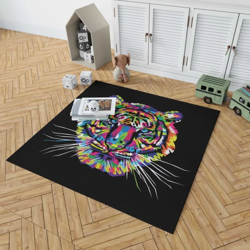 Rainbow Tiger Head Artistic Wonder Rug 1