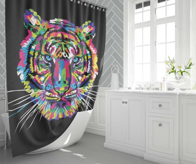 Rainbow Tiger Head Artistic Wonder Shower Curtain 1